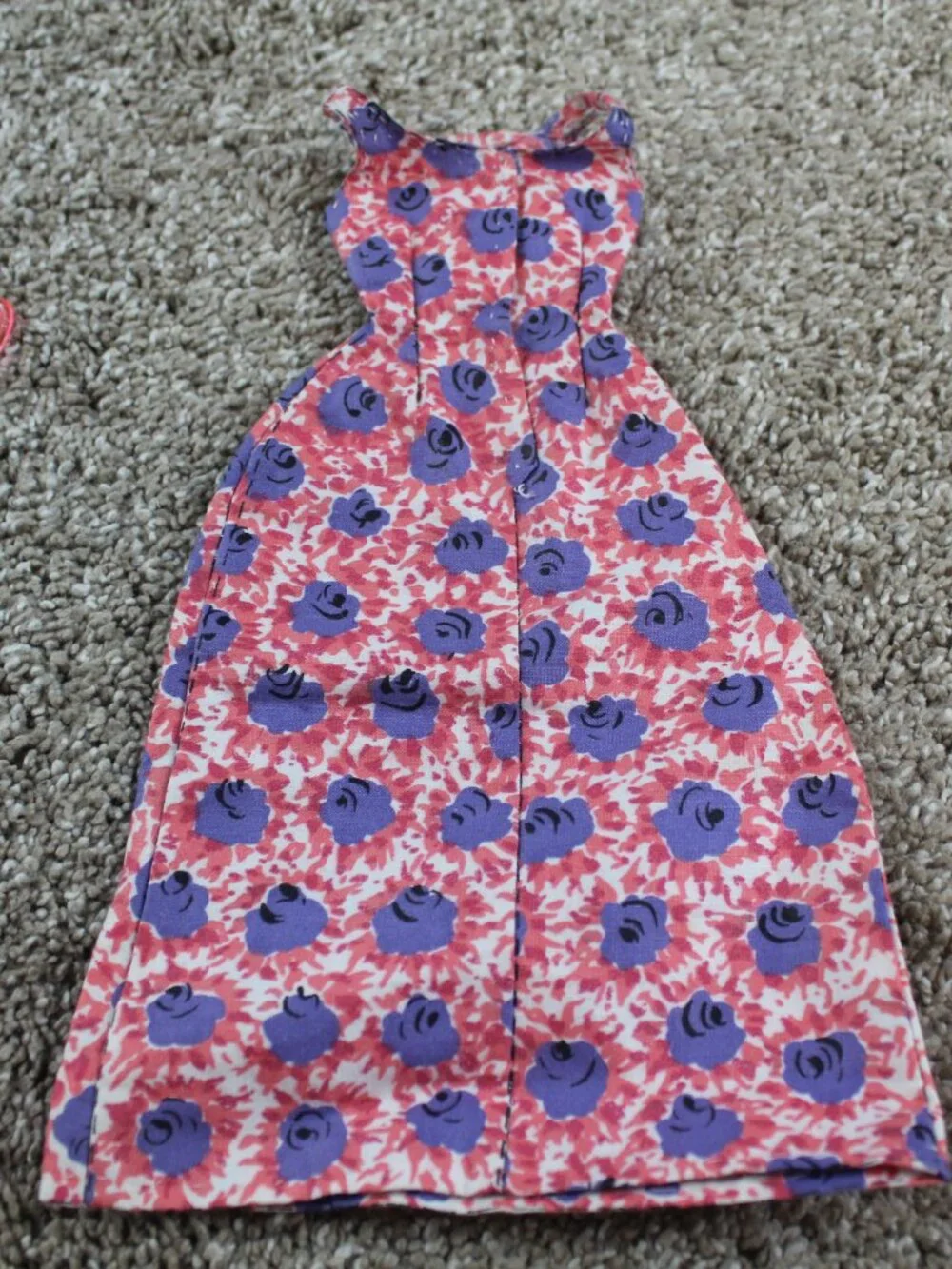 Cut and Sew Vintage 1960s Floral Dress For Barbie Doll Pink Purple Hanger Toys